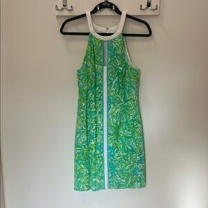 Lilly Pulitzer Green and Blue Leaf Print Halter Dress